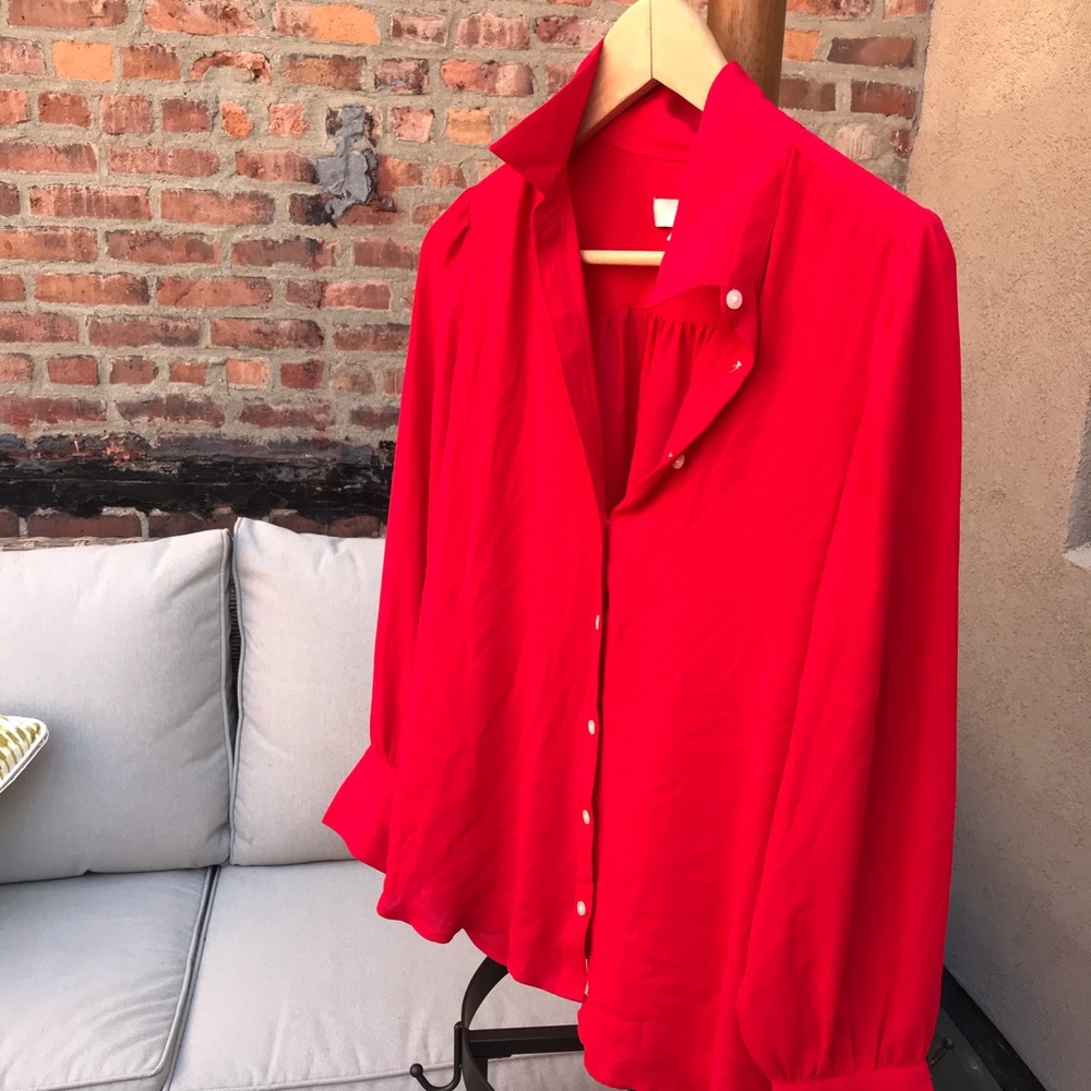 Red button up blouse - Picture 2 of 5